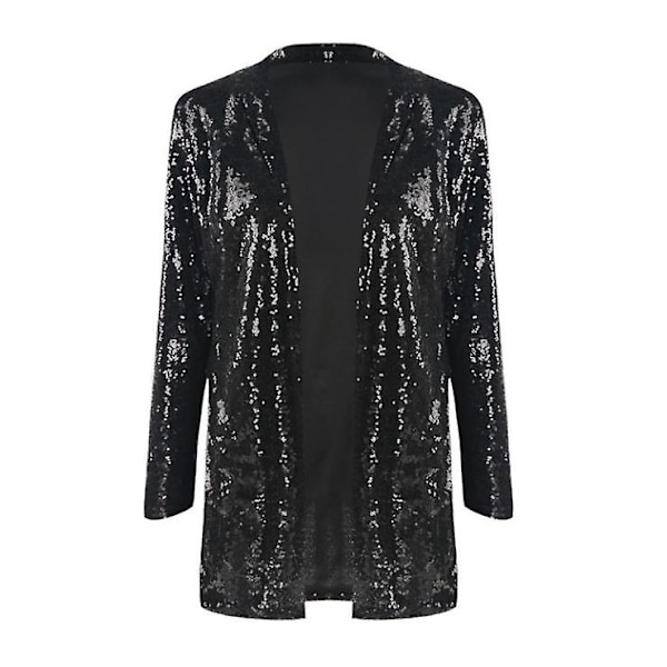 Kvinnors paljettjacka Öppen front blazer Casual långärmad kofta black S