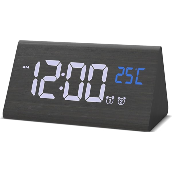 Väckarklocka för Sovrum, Digital Träklocka med Stora Siffror, Dubbla Alarm, Justerbar Hög Volym för Tunga Sovare, Snooze, 500% Dimmer 1#
