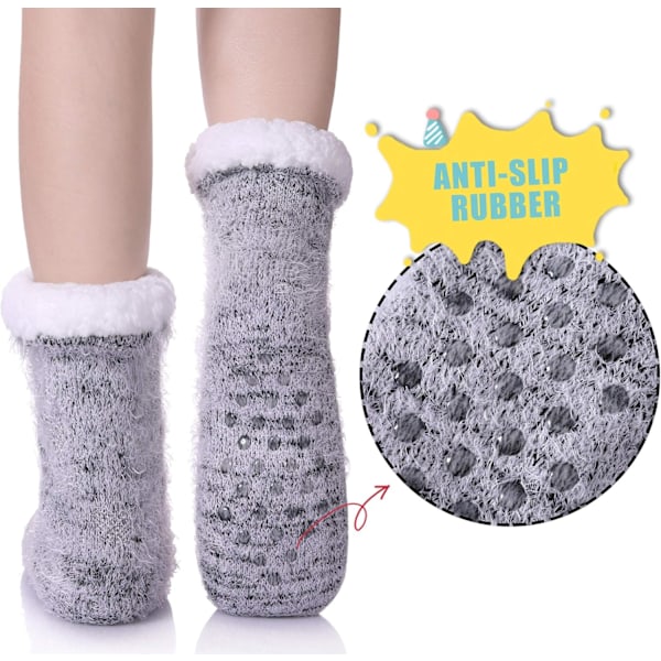 Halkfria Toffelsockor för Kvinnor Mjuka Luddiga Bekväma Grepp Vinter Varma Djur grey