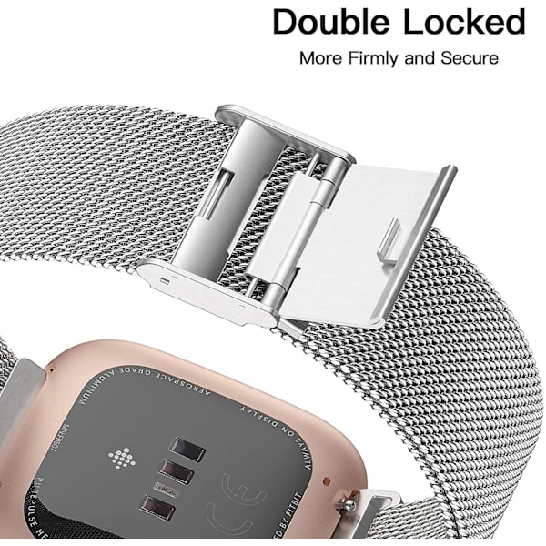 Fitbit Versa/fitbit Versa 2 Band For Dame Menn, Justerbar Rustfri Silver