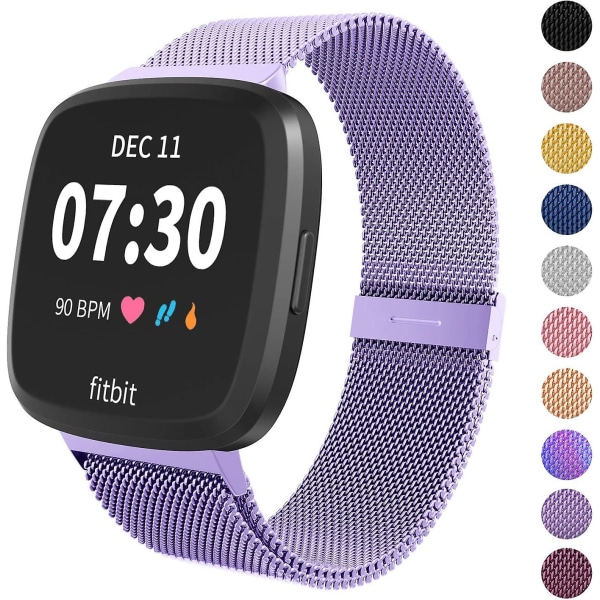 Metall justerbart erstatningsarmbånd magnetiske bånd kompatible med Fitbit Versa/versa 2/versa Lite/se, flerfarget Lavender Small