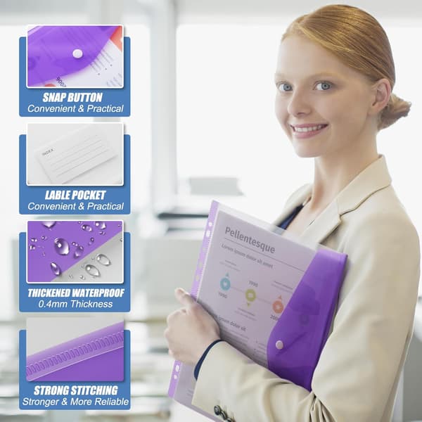 Dokumentmappe A4-størrelse til 2/3/4 ringbind med trykknap og etiket (sideåbning/12 stk.)