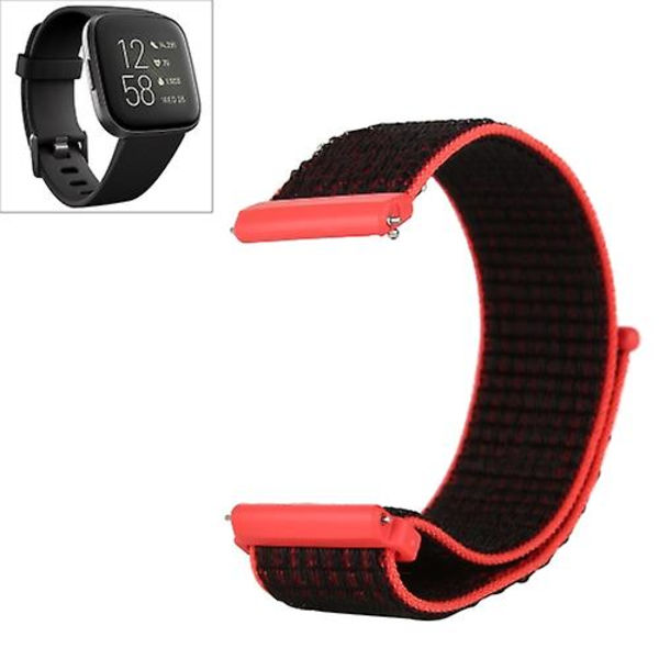 För Fitbit Versa / Versa 2 Nylon watch med krok och ögla Black Red