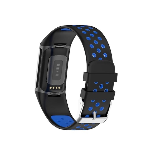 Til Fitbit Charge 5 dobbeltfarvet metalspændehul silikoneurrem Black Blue