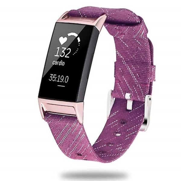 Til Fitbit Charge 3 Watch Nylon Canvas Rem Plastic Connector Længde: 21 cm Violet