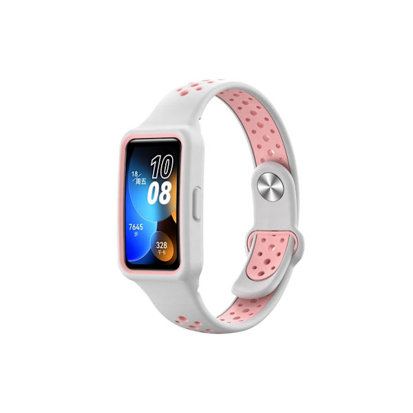 Integrerad tvåfärgad silikon smartklocka armband för Huawei Strap 8 (rosa vit)