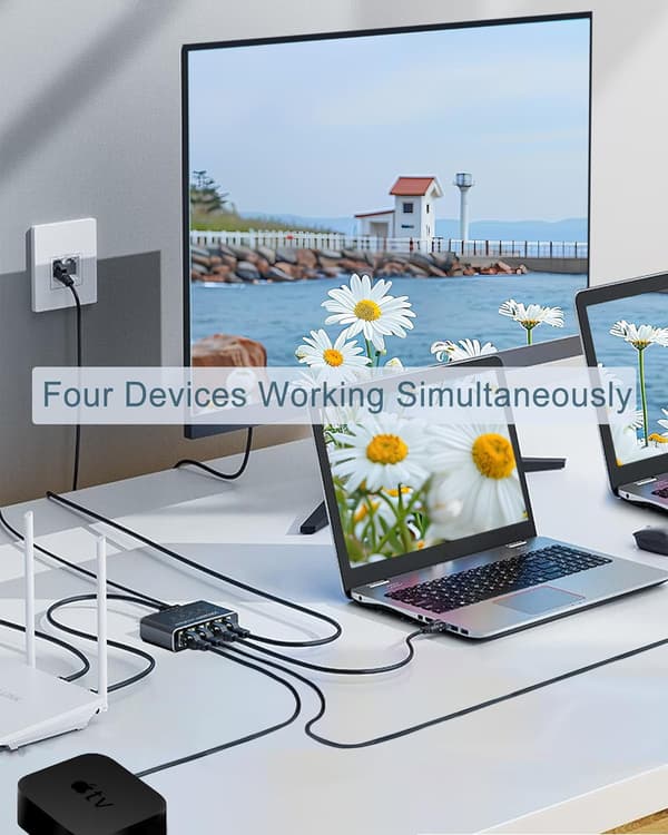 Ethernet Splitter 1 in 4 ut 1000Mbps Höghastighetsnätverksdistributör med USB-ström Stöder 4 enheter samtidigt