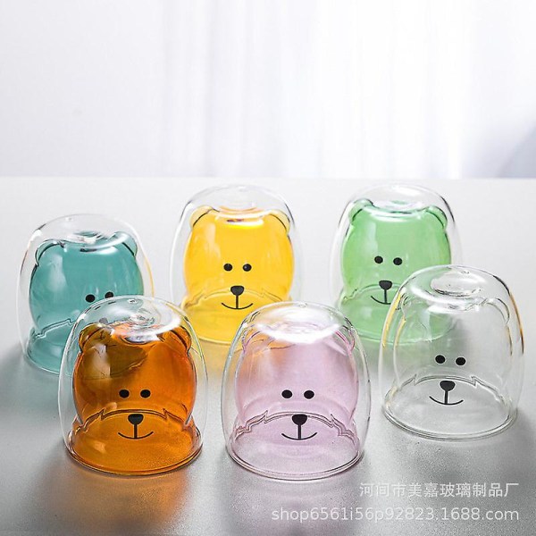 Tegneserie Bjørn Kop Dobbelt Lag Transparent Glas Kopper Kaffe Krus Par Gaver Purple