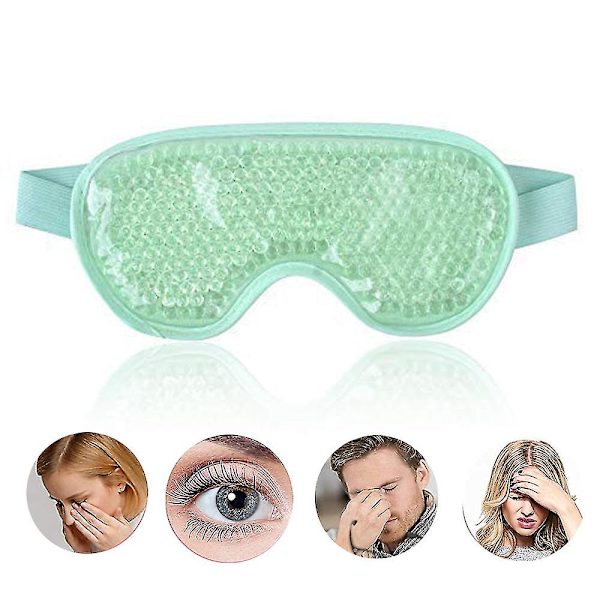 Ögonmask, återanvändbar pärliskylpåse, varm-kall terapi för svullna ögon, mörka ringar, migrän, huvudvärkssmärta, justerbar rem, mjukt tyg Light green