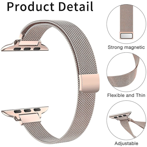Milanese løkkerem til Apple Watch Band 40 mm 44 mm 41 mm 45 mm 38 mm 42 mm 49 mm 45 Mm Slank armbånd Iwatch Series 3 4 6 Se 7 8 Ultra slim rose gold 42mm 44mm 45mm 49mm