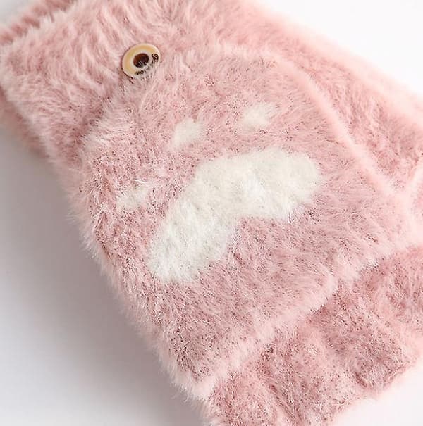 Kvinders vintervarme berøringsskærmshandsker Cute Cat Claw Sensory Finger Less Mitten Pink