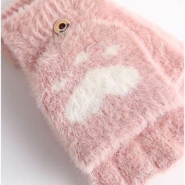 Kvinnors vintervarma pekskärmshandskar Söt Cat Claw Sensory Finger Less Mitten Pink