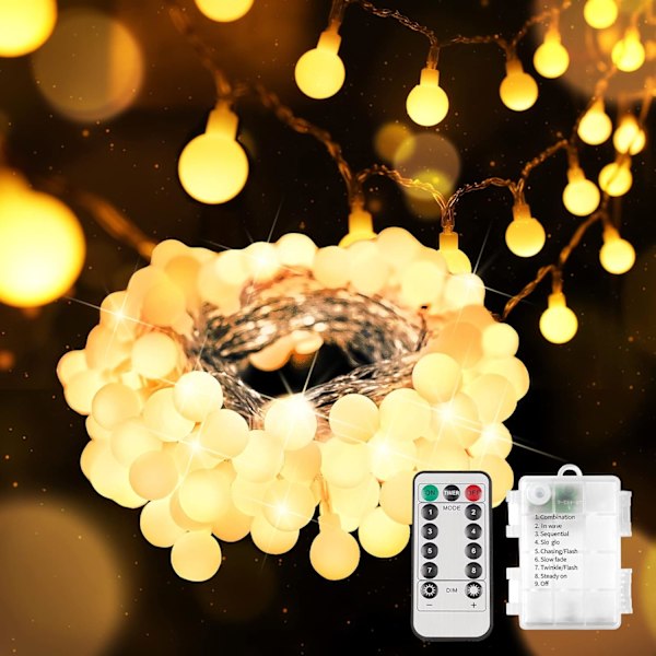 Globe Slingers Ljusslinga Sovrum, 50 LED Batteridrivna Ljusslingor, Inomhus Ljusslingor för Jul, Bakgård, Uteplats, Trädgård, Fest, Sovrum