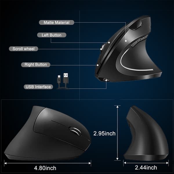 2,4g Trådløs Ergonomisk Vertikal Mus Genopladelig Til bærbare computere grå