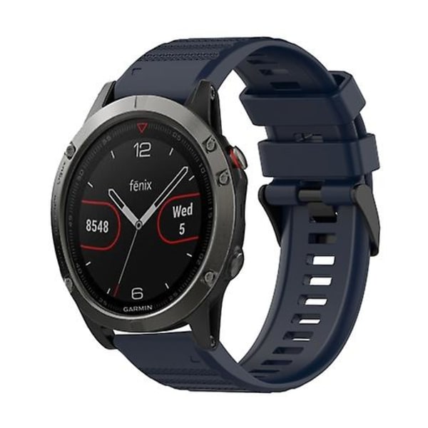 Til Garmin Fenix ​​5 22 mm horisontal tekstur silikone urrem med afmonteringsværktøj Navy Blue