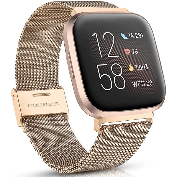 Fitbit Versa/fitbit Versa 2 Band För Dam Herr, Justerbar Rostfri Royal Gold