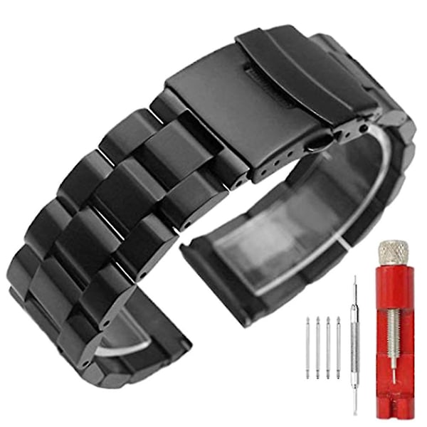 18/20/22/24mm Vaihdetut kaksoissoljet ruostumattomasta teräksestä valmistettu rannehihna Black 18mm