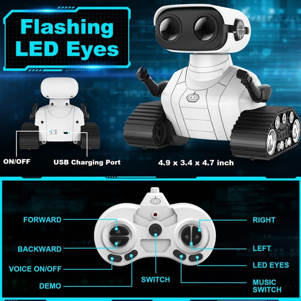 Fjärrstyrd Emo-robotleksak med musik och LED-ögon