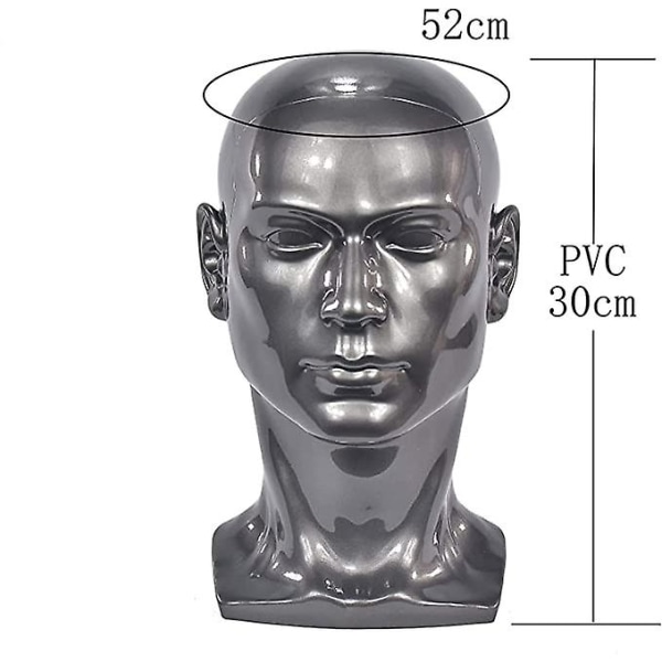 Grå blank professionel mande mannequin hoved til display headset, hovedtelefoner, spillekonsol, hatte, parykker smykker L30hh