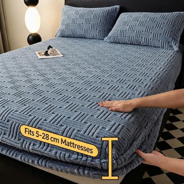 Madrasbeskytter med elastikrem, vintervarmt stræklagen, blødt og behageligt Beige White 180x200cm