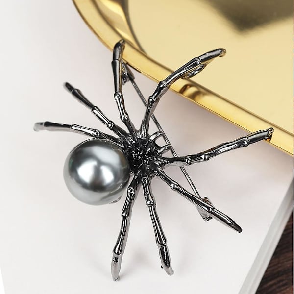 Viktoriansk Pärlemor Kropp och Micro Pave Spider Broscher Pins Silver Tone Dammodesmycken