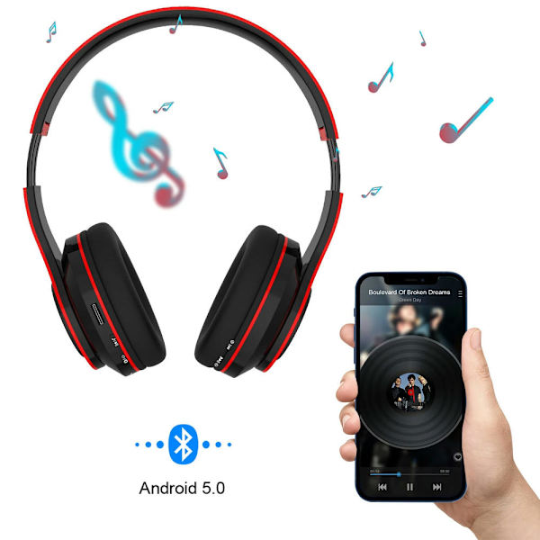Trådlösa Bluetooth-hörlurar hopfällbara Bluetooth-headset, stereomikrofon, uppladdningsbara hörlurar röda