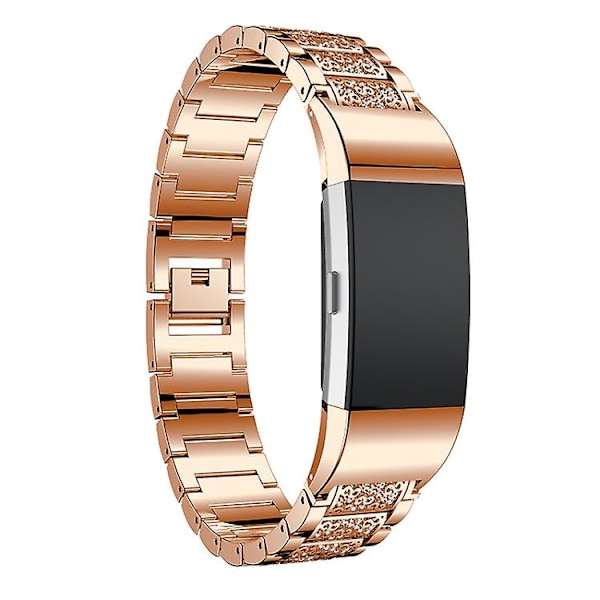 Diamantbesat urrem i massivt rustfrit stål til Fitbit Charge 2 Rose Gold
