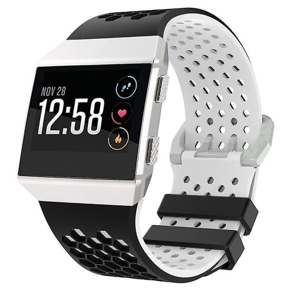 For Fitbit Ionic Tofarget silikonklokkerem med spenne Black - White