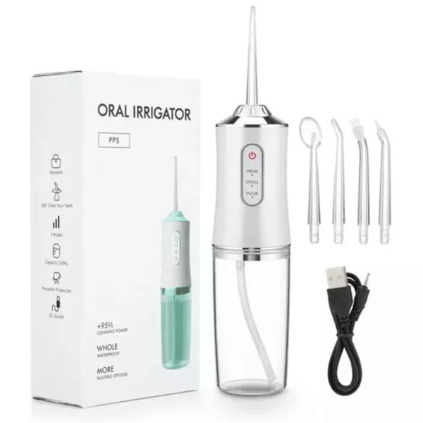 Oral Irrigator Bärbar Tandtråd Vattentråd USB Laddningsbar Vattenstråle Vit