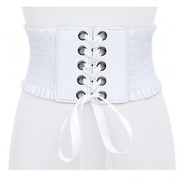 Dames Talje Stretch PU Læder Wrap Lace Up Høj Talje Style Bælte White