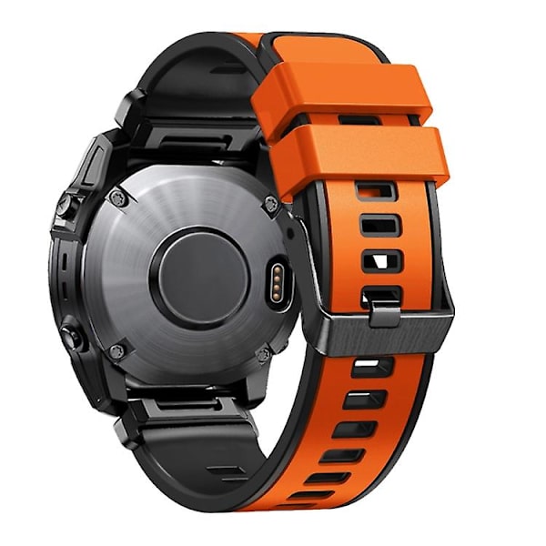 For Garmin Fenix ​​7 22 mm Plain Weave To-farget Quick Release Silikon Klokkebånd Orange Black