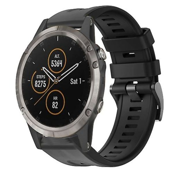 Til Garmin Fenix ​​5 metalspænde ensfarvet silikoneurrem Black