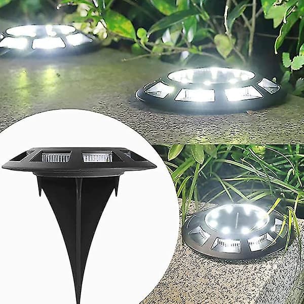 Solcelle bakkelys, LED solcellelys (8 hovedlys 8 sidelys) utendørs solcelledrevet vanntett lys i bakken White light