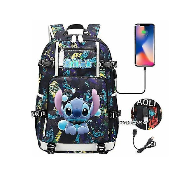 Lilo og Stitch Skole Tasker Kapacitet Rygsække Drenge Piger Usb Opladning Rejse Stor Laptop College Studerende Skole Taske Rygsæk photo color22