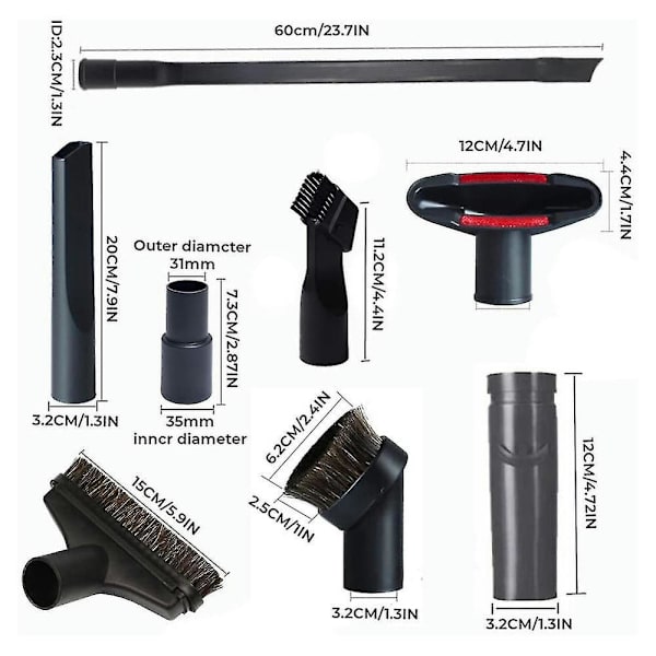 9 kpl harjat Shop Vac -lisävarusteisiin, 1 14 tuuman imuri kotitalouksien puhdistusharjasarja 2 imuletkun sovittimella