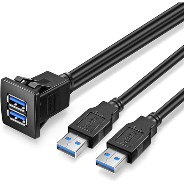 Dubbel USB3.0 Kvadratisk Flush Mount - 1M 3Ft USB 3.0 Förlängning