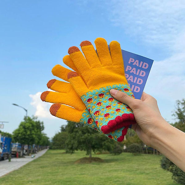 Vinterstrikkede touchscreen-handsker varme bløde til piger par Yellow