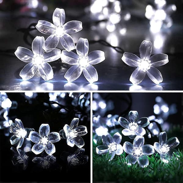 7M 50 LED Sakura Solarcelle Lyskæde Have Fe Lys 8 Blink Tilstande Hvidt Lys 12M