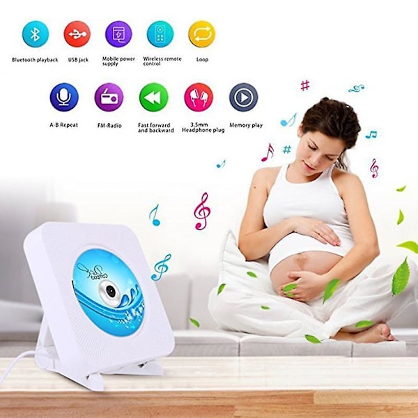Bluetooth Cd-spelare Väggmonterbar Hem Audio Boombox Med Fjärrkontroll Hifi Högtalare Full Band Fm Radio white