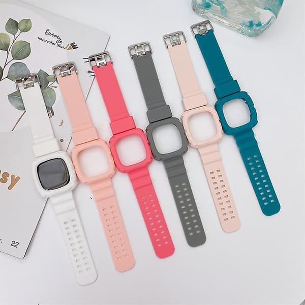 För Fitbit Versa 3 3d Silicone Integrated Watch Band Rose Red