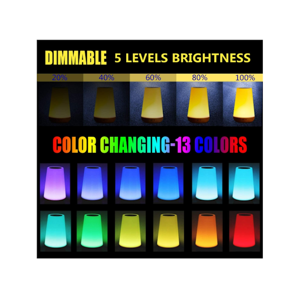 LED nattlys berøringsbordlampe nattbord dimmbar fargeendrende skrivebordslampe USB oppladbar bordlampe