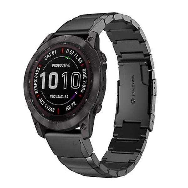 For Garmin Fenix ​​7x 26mm Tortoise Shell rustfritt stål klokkebånd Black