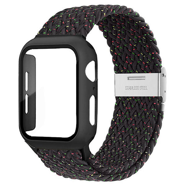 Flettet solo-løkke til Apple Watch-bånd 44 mm 40 mm 45 mm 41 mm 42 mm 38 mm urkasse+rem Nylon elastisk armbånd Iwatch Serie 3 5 6 Se 7 8 Black Unity 42mm series 321