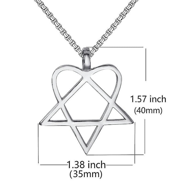 Heartagram Star Heart Him Mens Womens Rustfritt Stål Anheng Halskjede Vintage Smykker Style 2-chain 61cm
