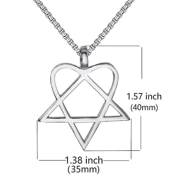 Heartagram Star Heart Him Mens Womens Stainless Steel Pendant Necklace Vintage Jewelry Style 2-chain 61cm