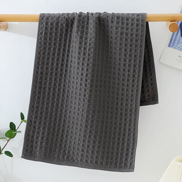 Ren bomuldsvaffelhåndklæde, absorberende og hurtigtørrende, Mørkegrå/35x80cm