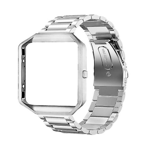 För Fitbit Blaze Metal Frame Butterfly Spänne Tre pärlor Rostfritt stål Metal Watch Band Silver