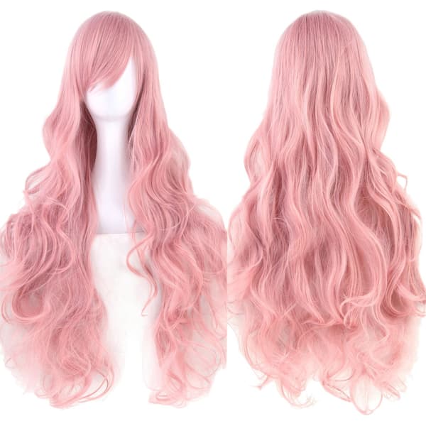 Lång lockig Anime karaktär cosplay peruk 80cm (rosa)