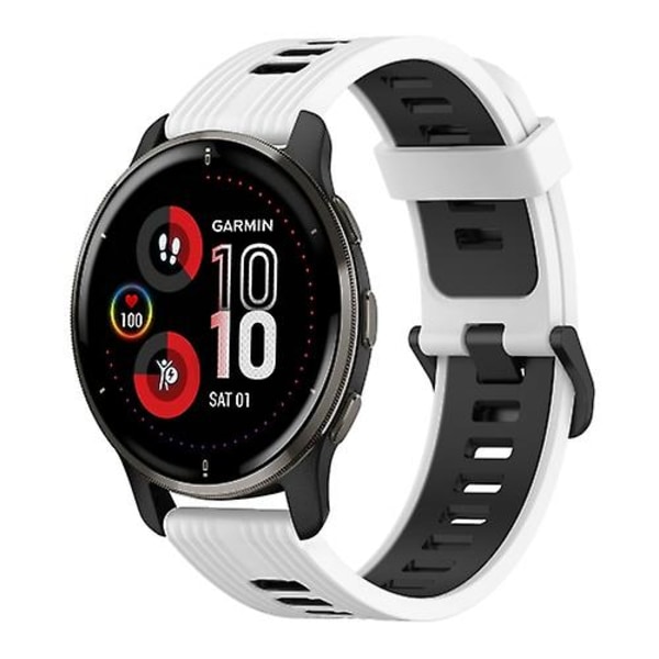 For Garmin Venu 2 Plus 20 mm vertikalt mønster tofarget silikonklokkebånd White-Black