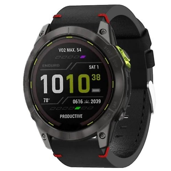 För Garmin Enduro 2 26mm lädersutur stålspänne watch Black